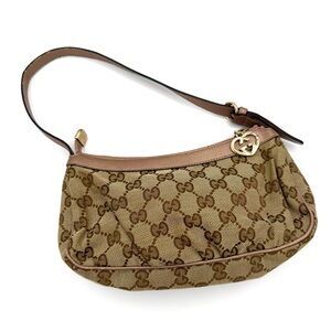 Gucci Tan and Brown Monogram Heart Charm Pochette